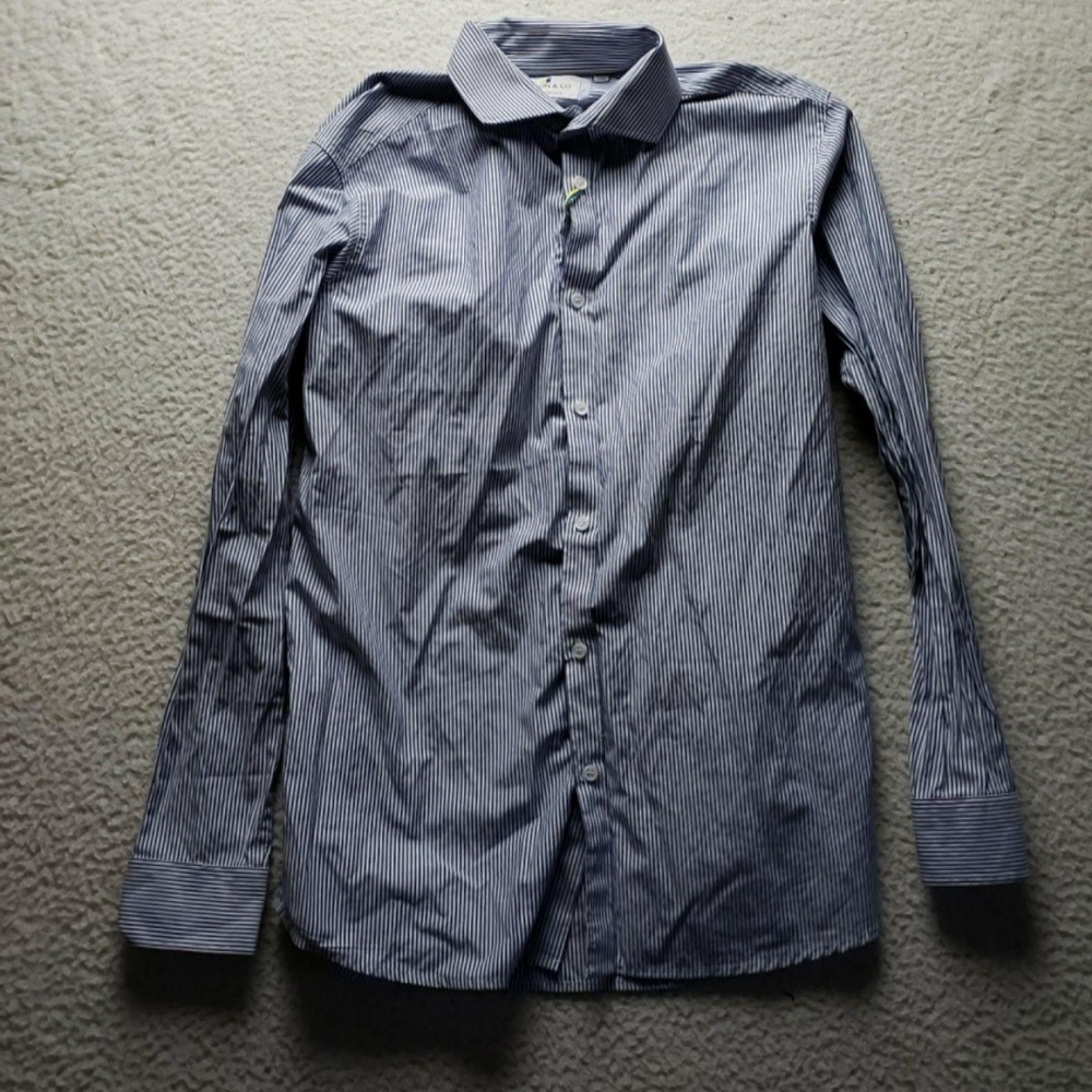 Larsson & Co Dress Shirt Mens 15.5 Blue Stripe Regular Fit Long Sleeve Woven